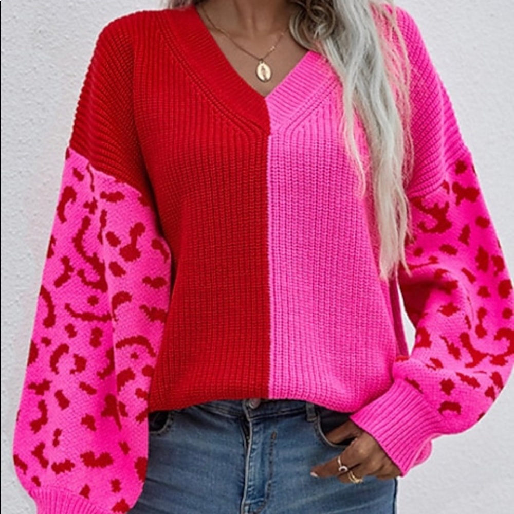 Pink and Red Leopard Sweater